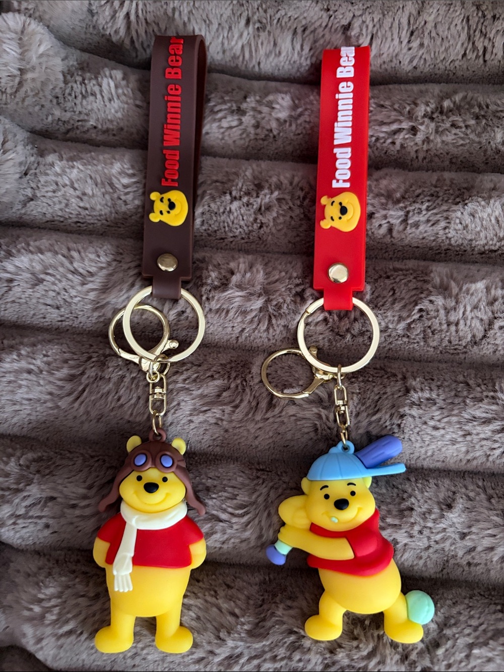 Winnie the Pooh Silicone Keychain Set - Yellow, Red, Brown